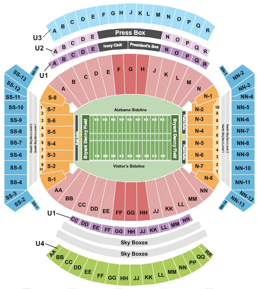 BRYANT DENNY STADIUM FOOTBALL 2 Seating Map Seating Chart