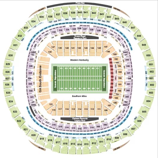 FOOTBALL NEW ORLEANS BOWL Seating Map Seating Chart