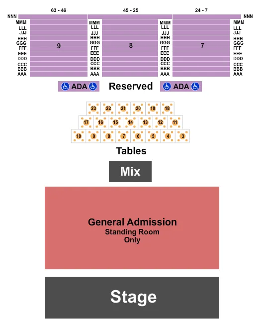 CANNERY HOTEL CASINO ENDSTAGE GA FLR RESV TBL Seating Map Seating Chart