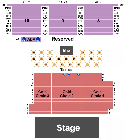 CANNERY HOTEL CASINO ENDSTAGE TABLES 2 Seating Map Seating Chart