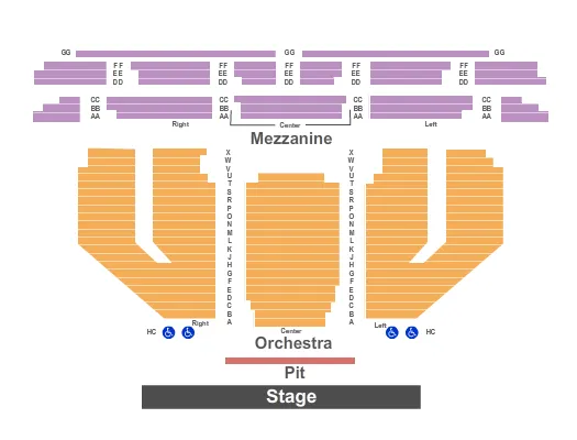 CAROLINA THEATER GREENSBORO END STAGE Seating Map Seating Chart