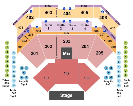 CHOCTAW CASINO RESORT DURANT ENDSTAGE RSV PARTY PIT Seating Map Seating Chart