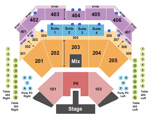 CHOCTAW CASINO RESORT DURANT ENDSTAGE MIDDLE PIT W CATWALK Seating Map Seating Chart