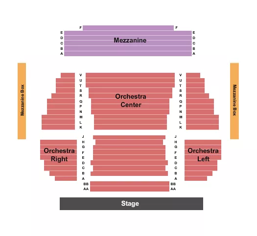 DENNIS C MOSS CULTURAL ARTS CENTER MAIN STAGE ENDSTAGE NO BALCONY Seating Map Seating Chart