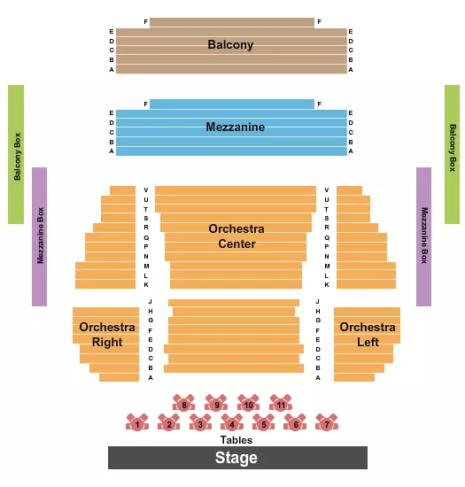 DENNIS C MOSS CULTURAL ARTS CENTER MAIN STAGE ENDSTAGE TABLES Seating Map Seating Chart