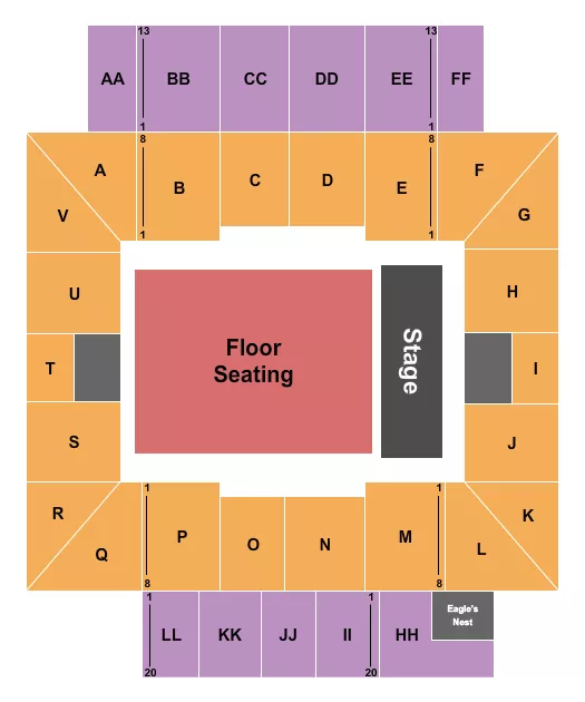 ELLIS T JOHNSON ARENA ENDSTAGE Seating Map Seating Chart