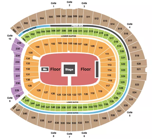 ZACH BRYAN Seating Map Seating Chart
