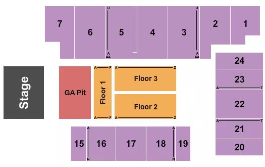 FIVE FLAGS CENTER ARENA ENDSTAGE GA PIT RSV Seating Map Seating Chart
