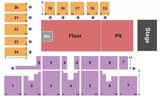 FIVE FLAGS CENTER ARENA ENDSTAGE PIT FLOOR Seating Map Seating Chart
