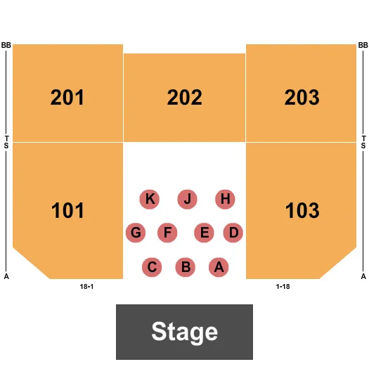 HARD ROCK CINCINNATI BALLROOM END STAGE TABLES Seating Map Seating Chart