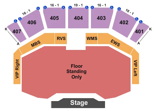 HARRAHS CHEROKEE RESORT EVENT CENTER ENDSTAGE GA FLOOR Seating Map Seating Chart