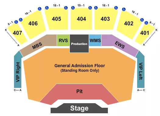 HARRAHS CHEROKEE RESORT EVENT CENTER ENDSTAGE PIT GAFLR Seating Map Seating Chart