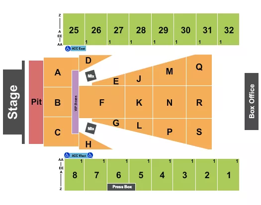 END STAGE PIT Seating Map Seating Chart