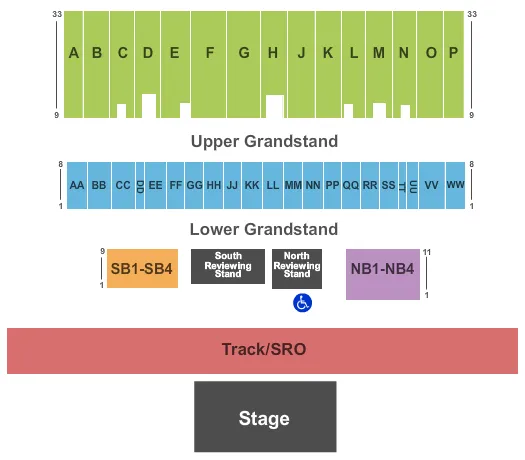 ILLINOIS STATE FAIRGROUNDS GRANDSTAND END STAGE Seating Map Seating Chart