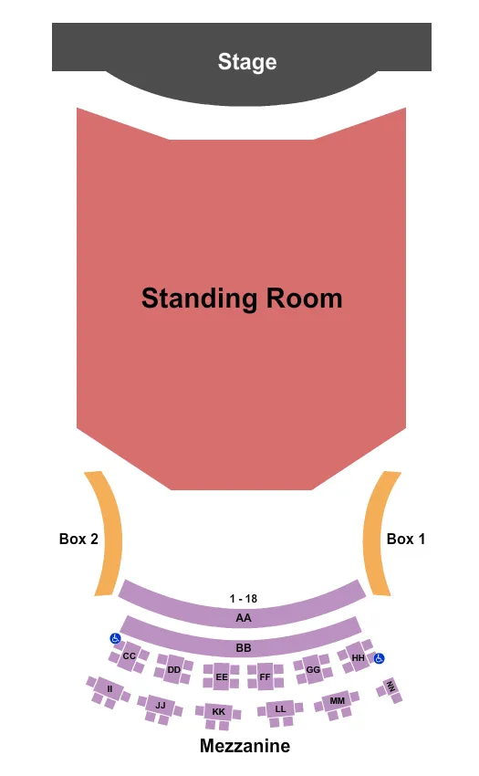INFINITY MUSIC HALL BISTRO ENDSTAGE GA FLOOR Seating Map Seating Chart