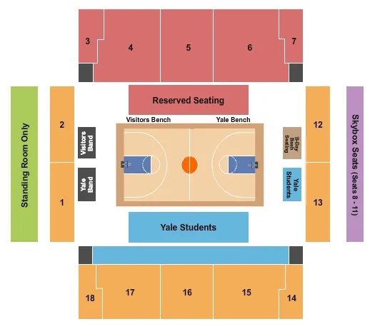 JOHN J LEE AMPHITHEATER AT PAYNE WHITNEY GYM BASKETBALL Seating Map Seating Chart
