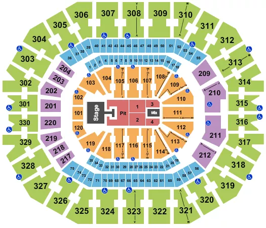 KFC YUM CENTER RILEY GREEN Seating Map Seating Chart