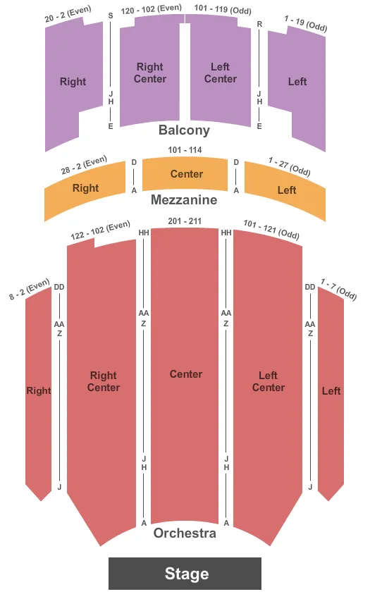 END STAGE NO PIT Seating Map Seating Chart