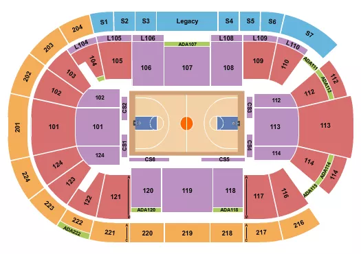 LEE PENNY ANDERSON ARENA BASKETBALL Seating Map Seating Chart