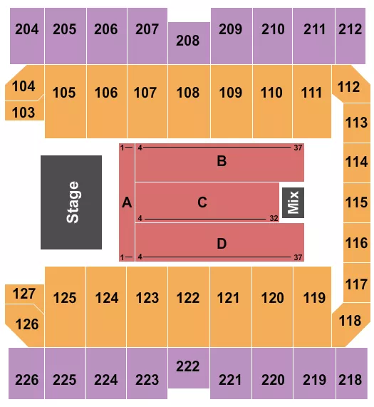 MACON CENTREPLEX COLISEUM ENDSTAGE 6 Seating Map Seating Chart