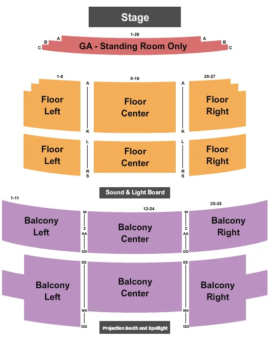 MICHIGAN THEATRE JACKSON ENDSTAGE GA PIT Seating Map Seating Chart