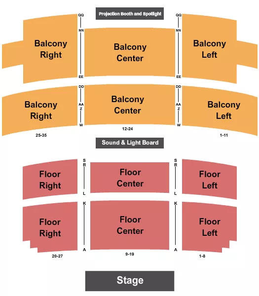 MICHIGAN THEATRE JACKSON ENDSTAGE NO PIT Seating Map Seating Chart