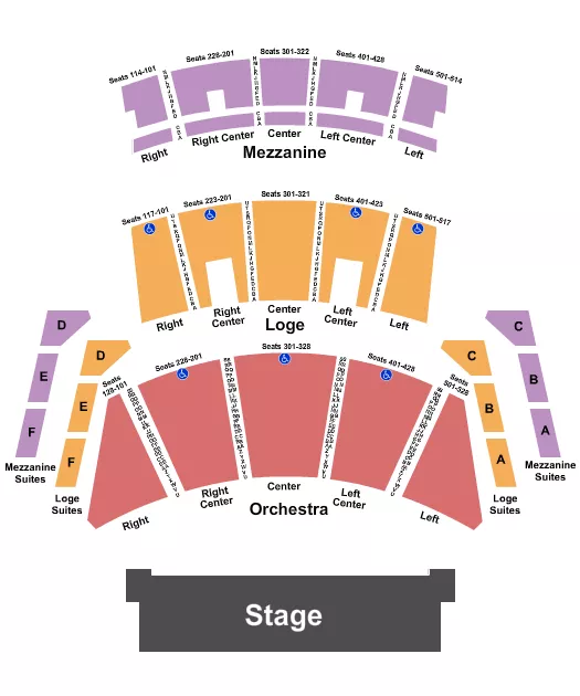 PEACOCK THEATER LOS ANGELES ENDSTAGE NO PIT Seating Map Seating Chart