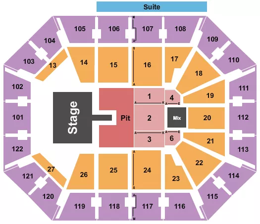 MOHEGAN SUN ARENA CT ENDSTAGE PIT W CATWALK Seating Map Seating Chart