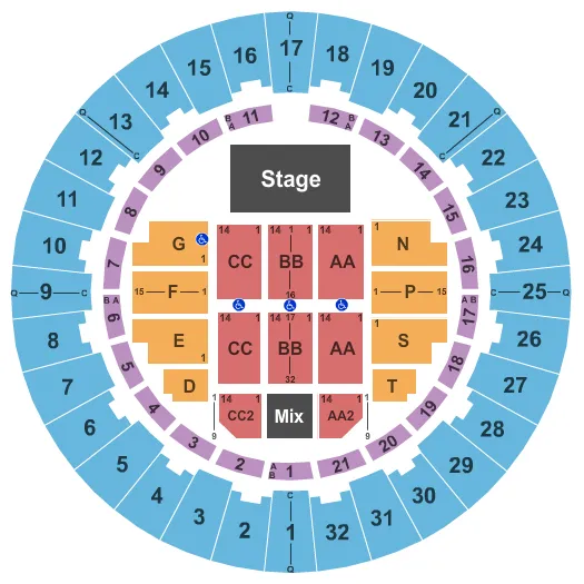 NEAL S BLAISDELL CENTER ARENA ENDSTAGE NO REAR RISERS 2 Seating Map Seating Chart