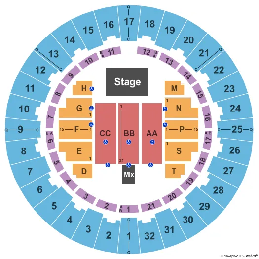 NEAL S BLAISDELL CENTER ARENA ENDSTAGE NO REAR RISERS Seating Map Seating Chart