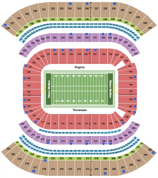 NISSAN STADIUM NASHVILLE FOOTBALL COLLEGE Seating Map Seating Chart