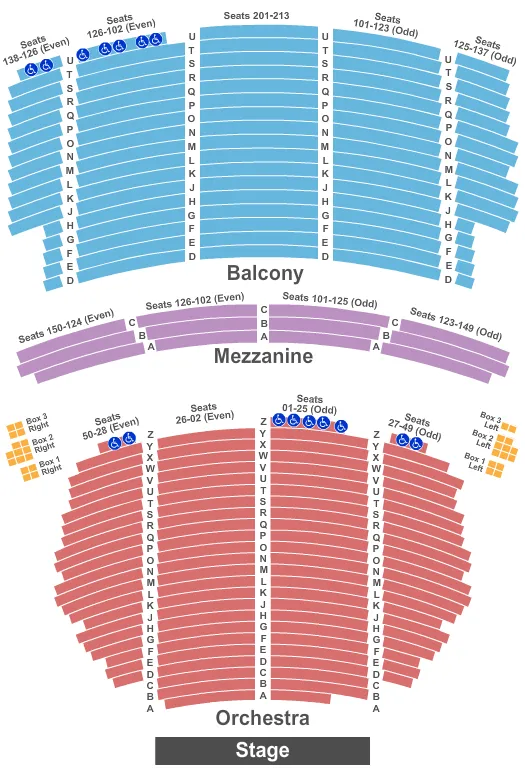 ORPHEUM THEATRE LOS ANGELES END STAGE Seating Map Seating Chart
