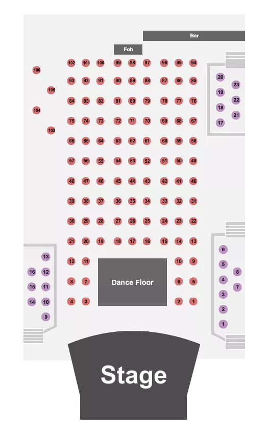 PHIL LONG MUSIC HALL AT BOURBON BROTHERS CO DANCEFL TABLES Seating Map Seating Chart