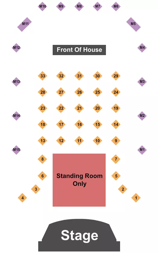 PHIL LONG MUSIC HALL AT BOURBON BROTHERS CO SRO TABLE MEZZ Seating Map Seating Chart