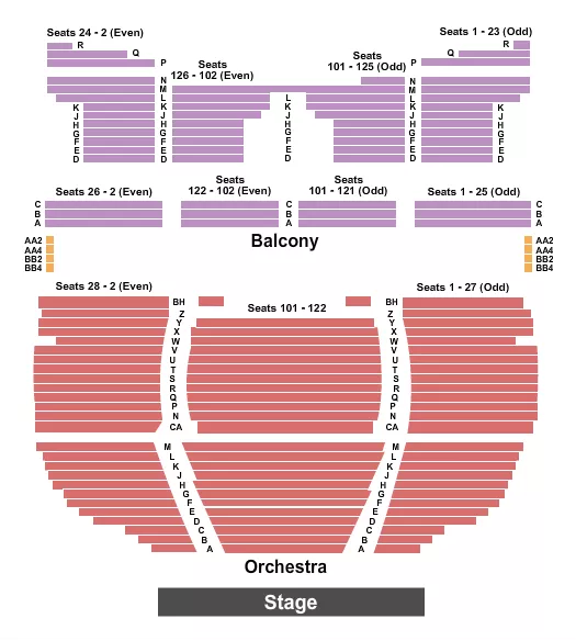 POWERS THEATER CLEMENS CENTER END STAGE Seating Map Seating Chart