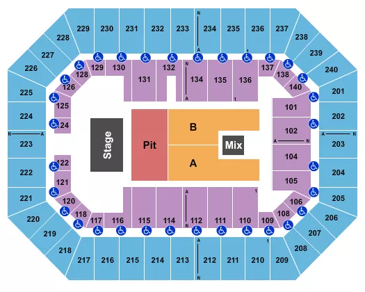 RAISING CANES RIVER CENTER ARENA ENDSTAGE GA PIT Seating Map Seating Chart