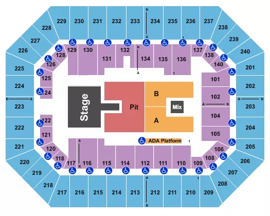 RAISING CANES RIVER CENTER ARENA ENDSTAGE GA PIT W CATWALK Seating Map Seating Chart