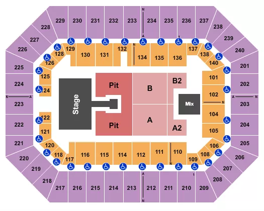 RAISING CANES RIVER CENTER ARENA ENDSTAGE GA PIT W CATWALK 2 Seating Map Seating Chart