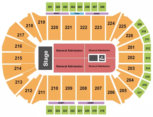 ENDSTAGE GA FLOOR WITH B STAGE Seating Map Seating Chart