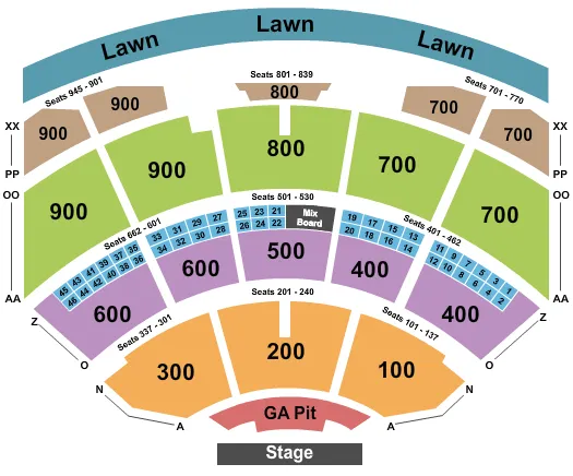END STAGE GA PIT Seating Map Seating Chart
