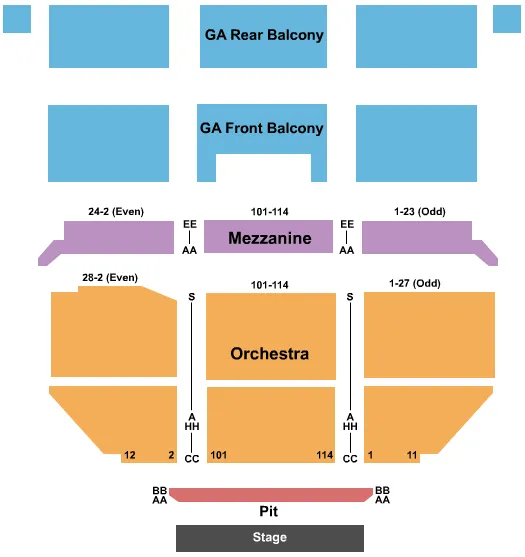 ENDSTAGE GA BALCONY 2 Seating Map Seating Chart