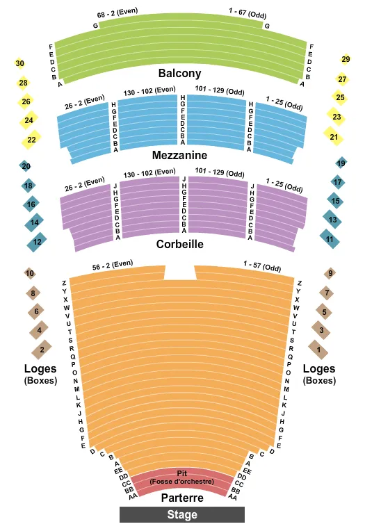 SALLE WILFRID PELLETIER AT PLACE DES ARTS END STAGE Seating Map Seating Chart