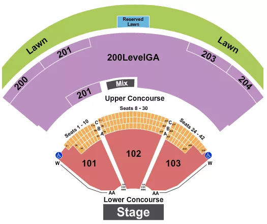 SHORELINE AMPHITHEATRE CA ENDSTAGE 200 LEVEL GA Seating Map Seating Chart