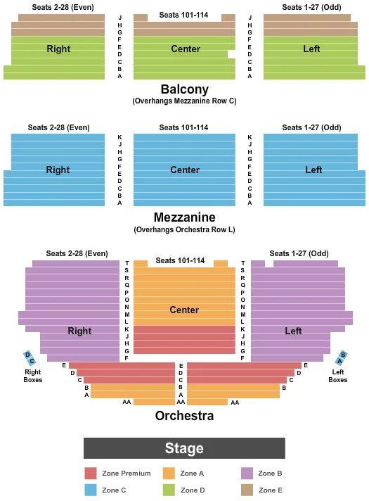 SHUBERT THEATRE NY ENDSTAGE INT ZONE Seating Map Seating Chart