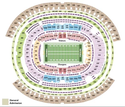 FOOTBALL ROWS CHARGERS Seating Map Seating Chart
