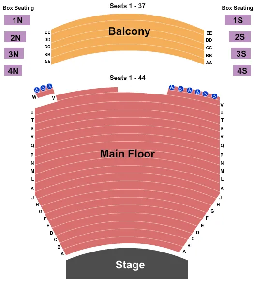 MAIN THEATRE AT ST JOHNS ARTS AND CULTURE CENTRE END STAGE Seating Map Seating Chart