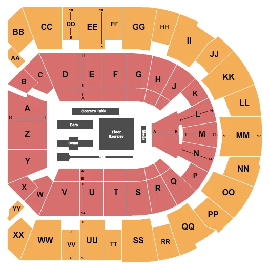 NCAA REGIONAL GYMNSASTICS CHAMPIONSHIPS Seating Map Seating Chart