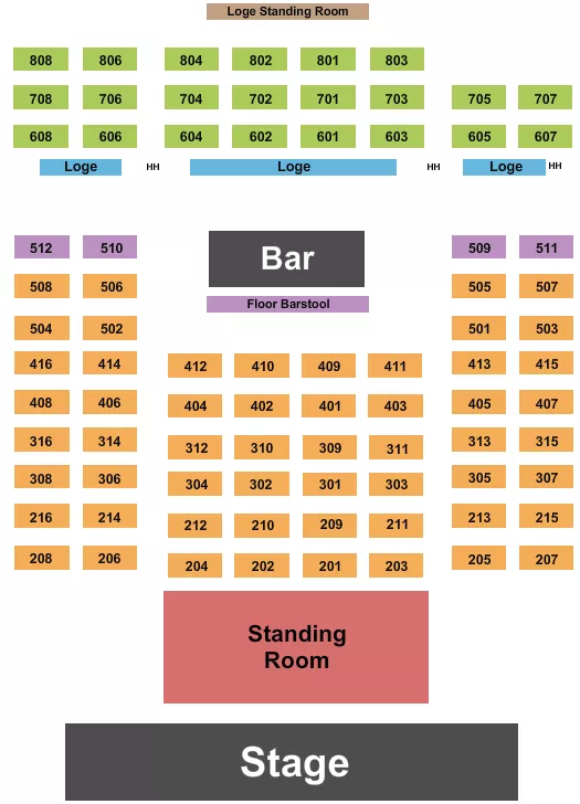 ENDSTAGE SRO Seating Map Seating Chart