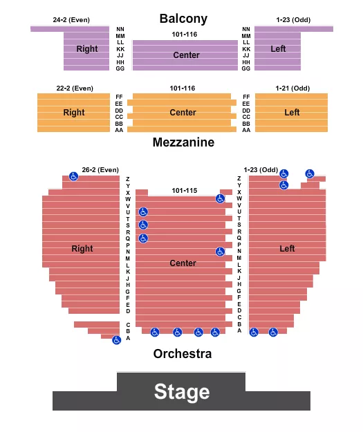 SUNRISE THEATRE FL ENDSTAGE NO PIT Seating Map Seating Chart