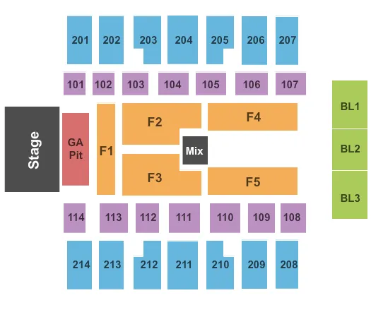 ENDSTAGE W PIT Seating Map Seating Chart